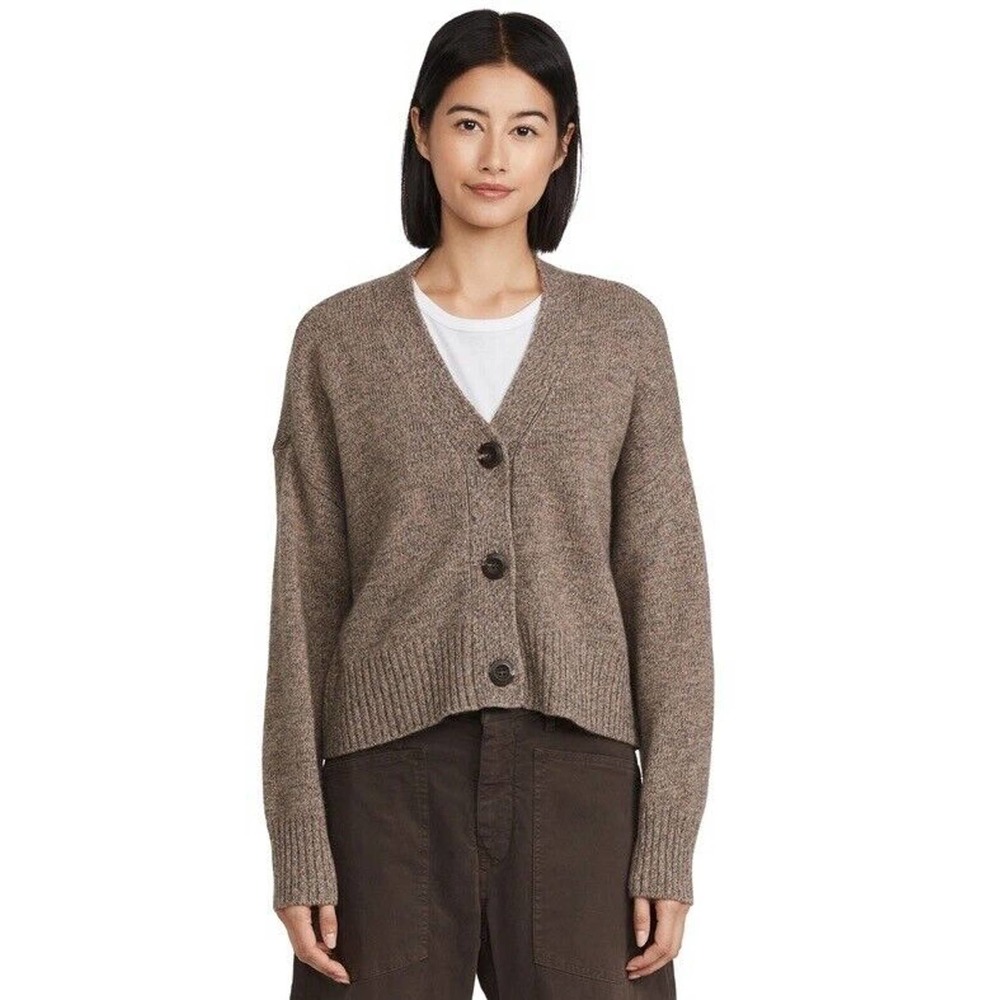 NWT Monrow Marled Cardigan Sweater Women's Size S Sesame Wool V-Neck Long Sleeve